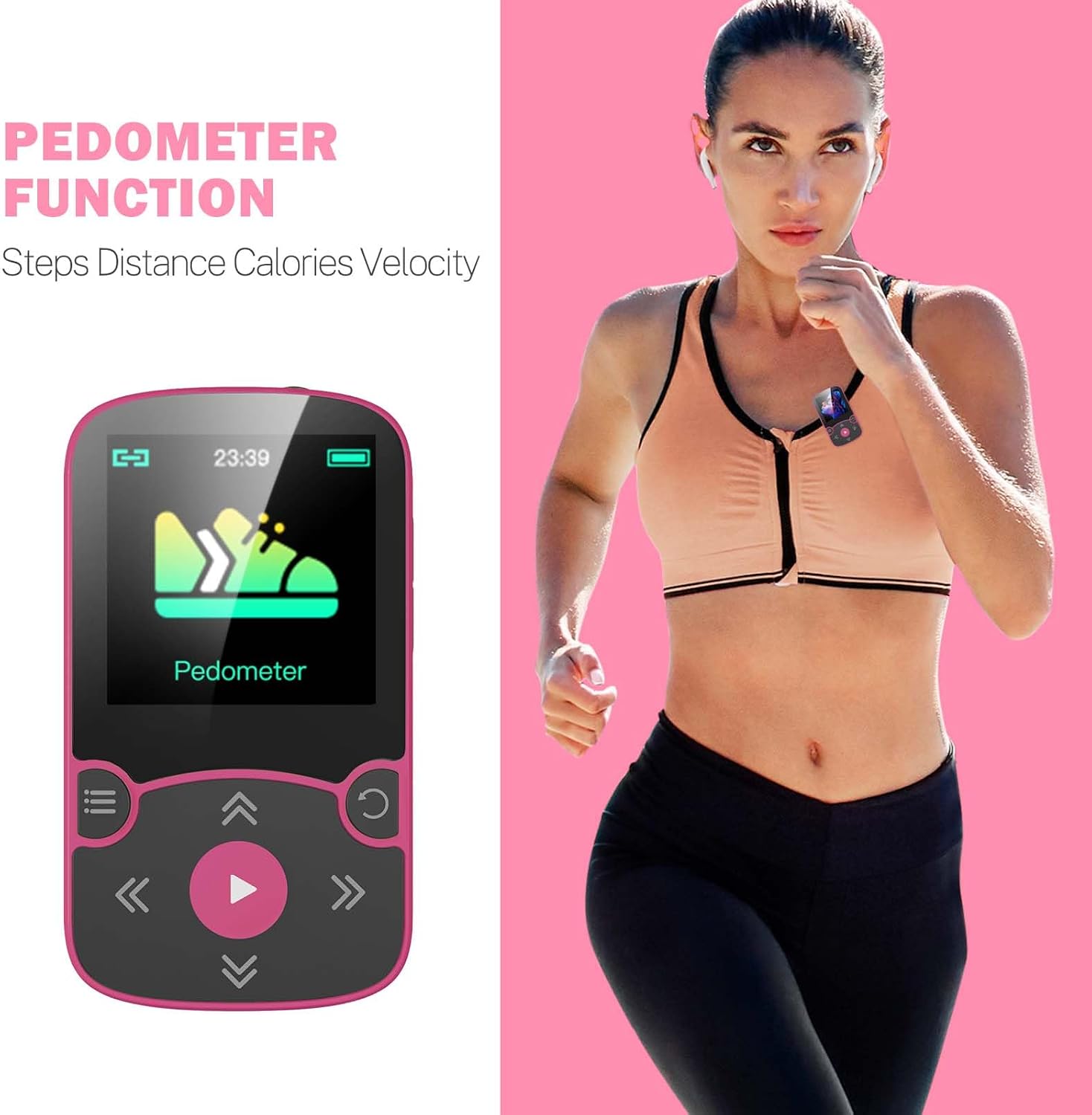 AGPTEK 64GB MP3 Player with Clip, A65 Bluetooth 5.3 Music Player for Sports | with FM Radio, Voice Recorder for Running, Supports up to 128GB TF Card, Orange
