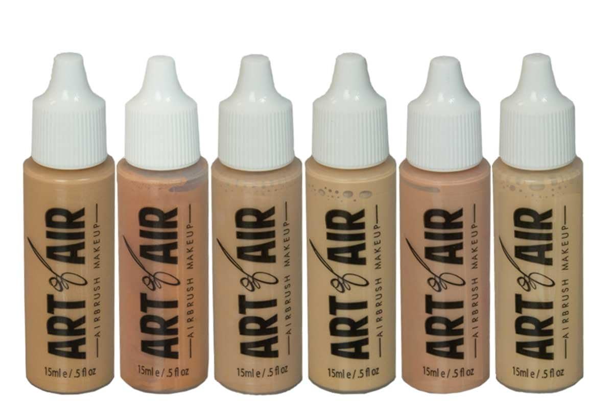 Professional Airbrush Cosmetic Makeup System/Fair to Medium Shades 6pc Foundation Set with Blush, Bronzer, Shimmer and Primer Makeup Airbrush Kit