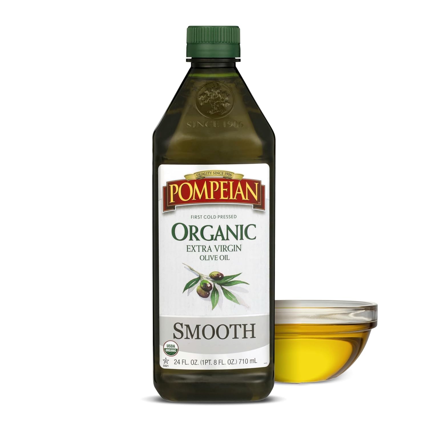 Pompeian Robust Organic Extra Virgin Olive Oil - 16 fl oz | First Cold Pressed Olive Oil for Cooking - Full-Bodied Taste for Dressings and Marinades