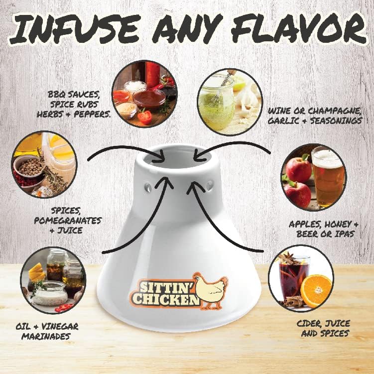 COOK'S CHOICE Sittin' Chicken Reusable Ceramic Beer Can Roaster & Steamer | Vertical Chicken Roaster Stand for Grill, Oven & Smoker - Flavor Infuser for Marinades, Beer & Sauces - Summer BBQ Essential