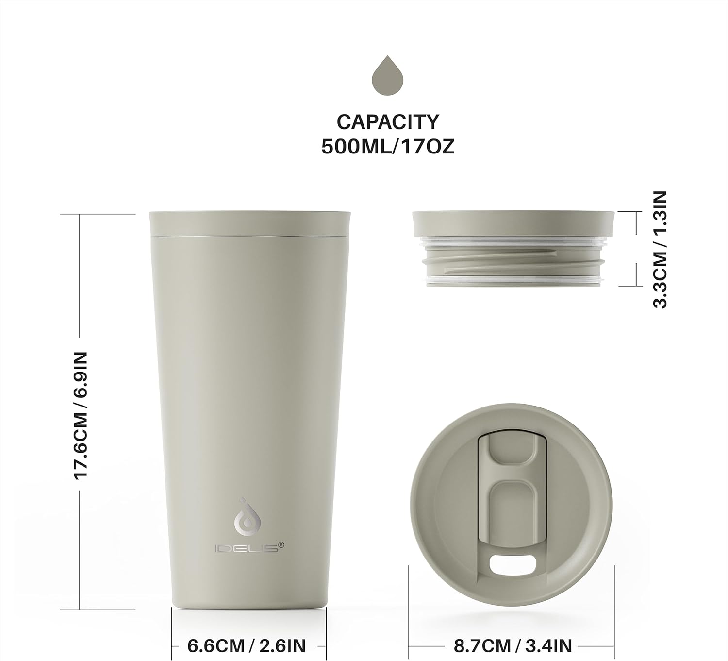 Ideus 20 oz Tumbler, Travel Coffee Mug with Splash Proof Sliding Lid, Double Wall Stainless Steel Vacuum Insulated Coffee Mug for Home and Office