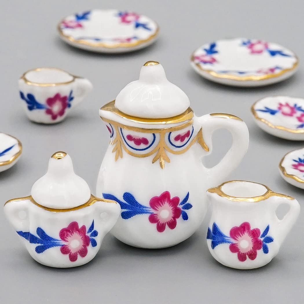 Odoria 1/12 Miniature Porcelain Tea Set 15Pcs Dollhouse Decoration Accessories, Grapes