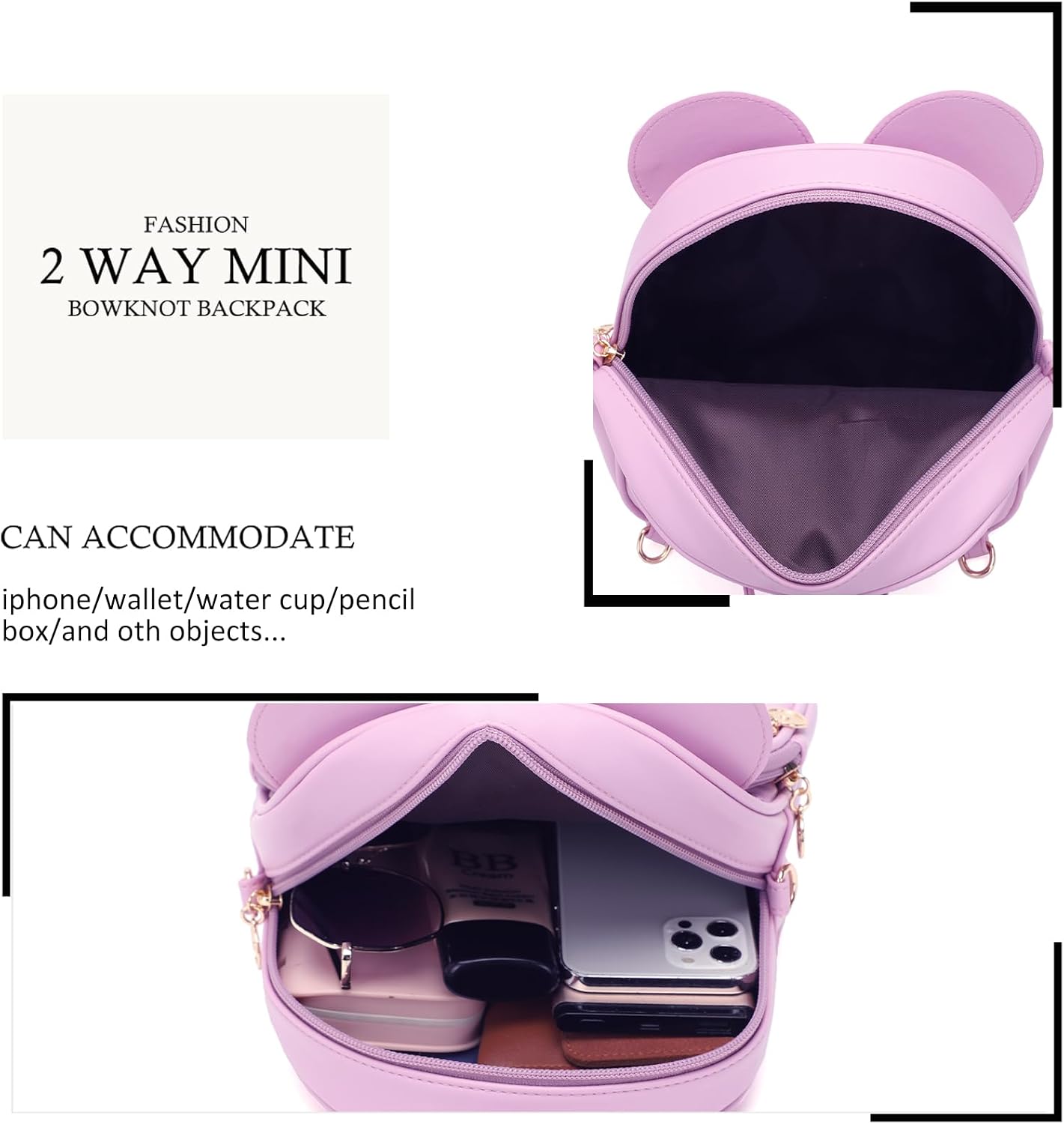 KL928 Girls Mini Backpack Bowknot Polka Dot Cute Small Daypacks Convertible Shoulder Bag Purse for Women