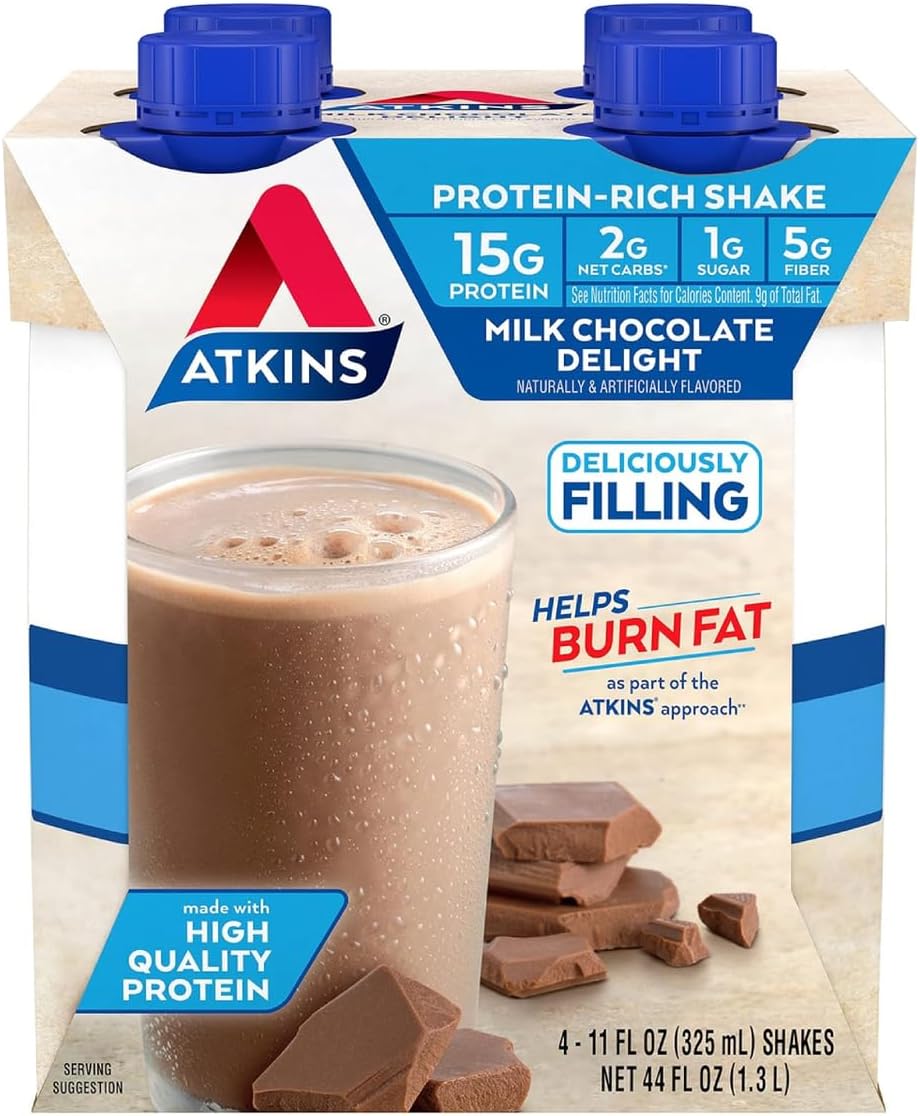Atkins Dark Chocolate Royale Protein-Rich Shake. Rich and Creamy with Protein. Keto-Friendly and Gluten Free. (4 Shakes), 11 Fl Oz