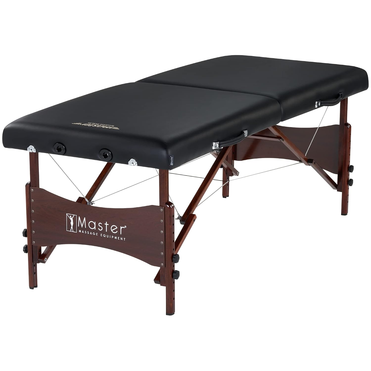 Master Massage Newport Portable Massage Table Package with Denser 2.5" Cushion, Walnut Stained Hardwood, Steel Support Cables, Pillows & Accessories, Black, 30"