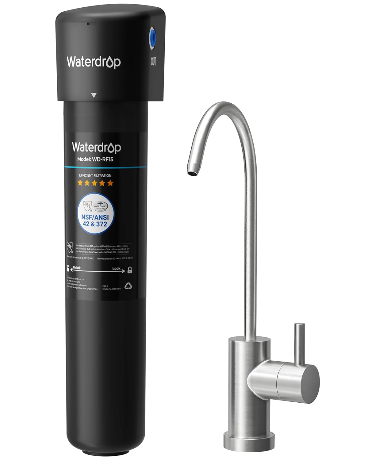 Waterdrop 10UB Under Sink Water Filter System with Dedicated Faucet