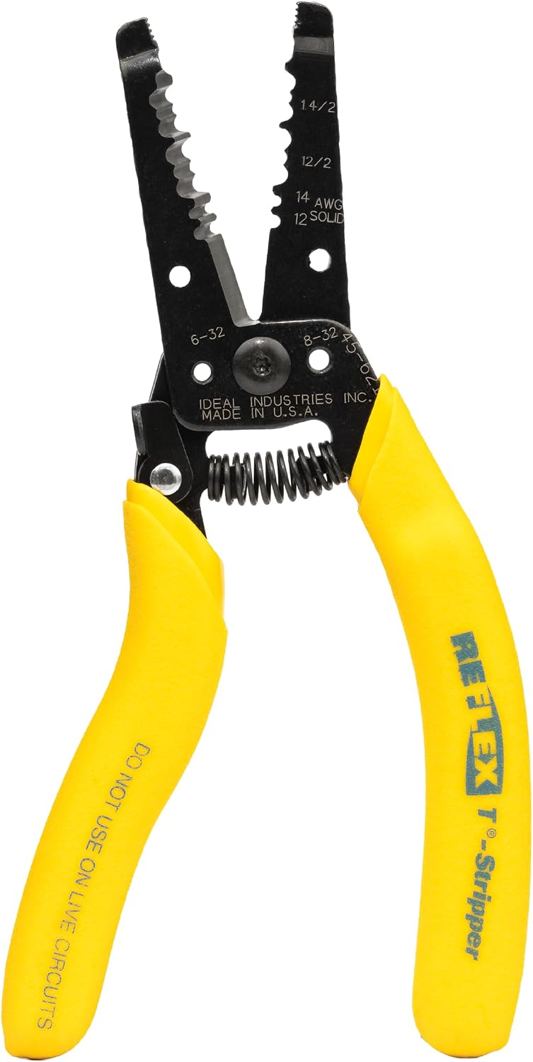 IDEAL Electrical Reflex Super T-Stripper Wire Strippers, 8–16 AWG Solid, 10–18 AWG Stranded, Ergonomic Wire Cutter and Stripping Tool with Textured Sleeves, Locking Handle
