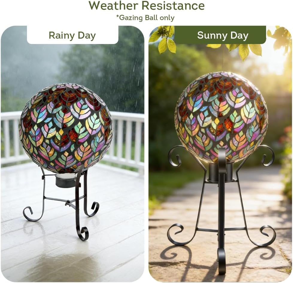 Lily's Home Colorful Mosaic Glass Gazing Ball, Designed with a Stunning Holographic Petal Mosaic Pattern to Bring Color and Reflection to Any Home and Garden, Red and Gold (10" Diameter)