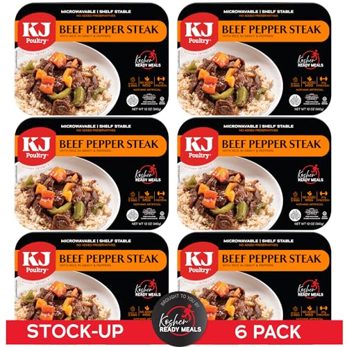 KJ Poultry Kosher Ready Meals - Beef Pepper Steak & Rice, MRE Meat Meals Ready to Eat (1 Pack) Prepared Entree Fully Cooked, Shelf Stable Microwave Dinner Travel, Military, Camping, Emergency Survival