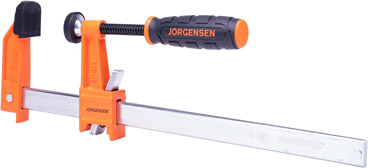 Pony Jorgensen 3712-HD 12-Inch Heavy-Duty Steel Bar Clamp, Orange | 3-Inch Reach Orange Clamp, Non-Marring Pads, Multiple-Disc Clutch