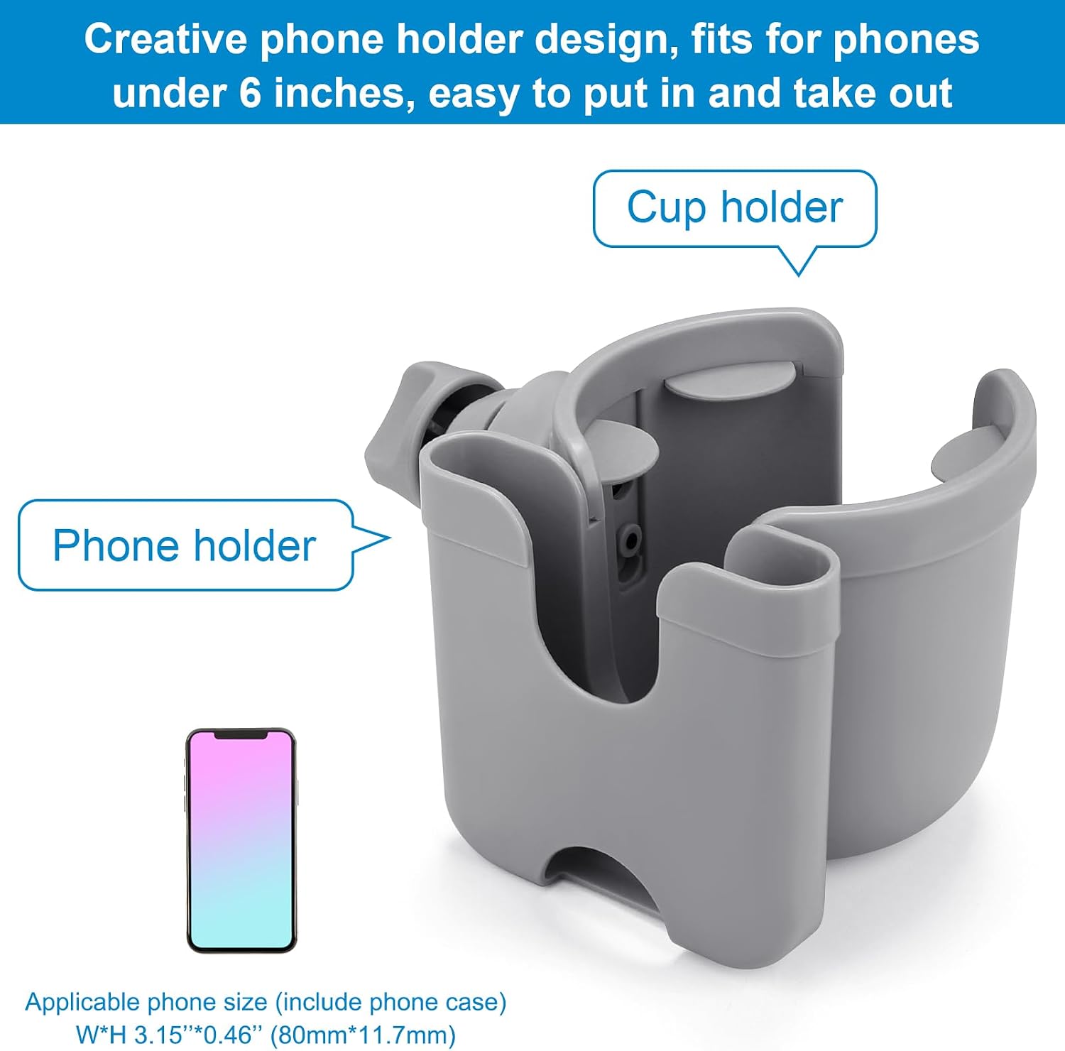 Accmor Stroller Cup Holder with Phone Holder, Bike Cup Holder, Universal Cup Holder for Uppababy Nuna Strollers, 2-in-1 Drinks Holder for Walker