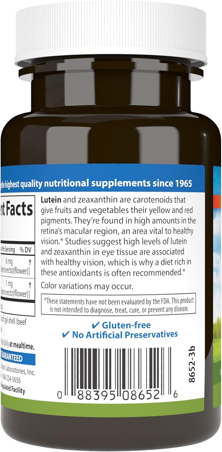 Carlson Lutein, 6 mg, + Zeaxanthin, Made with Lutemax 2020, 60 Softgels | Healthy Vision; Eye Function