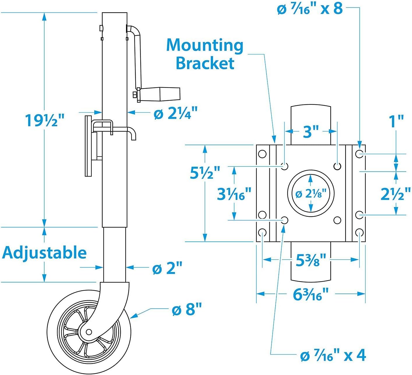 Seachoice Fold Up Trailer Jack, 22-7/8 In., Max Lift 1500 Lbs.