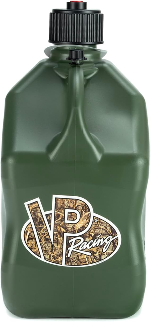VP Racing 5.5-Gallon Square Motorsport Utility Container Camo (4 Pack) with a 14" Deluxe Hose (1 Pack) Close-Trimmed Cap and Neck for Tight Seal