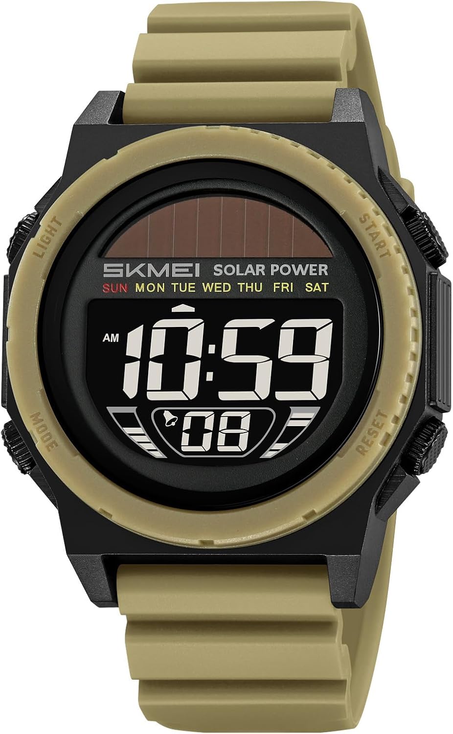 MASTOP Solar Powered Energy Watch for Men Military Digital Multifunctional Led Luminous Indication 2 Time Zone 50m Waterproof Watch Reloj Solar para Hombre