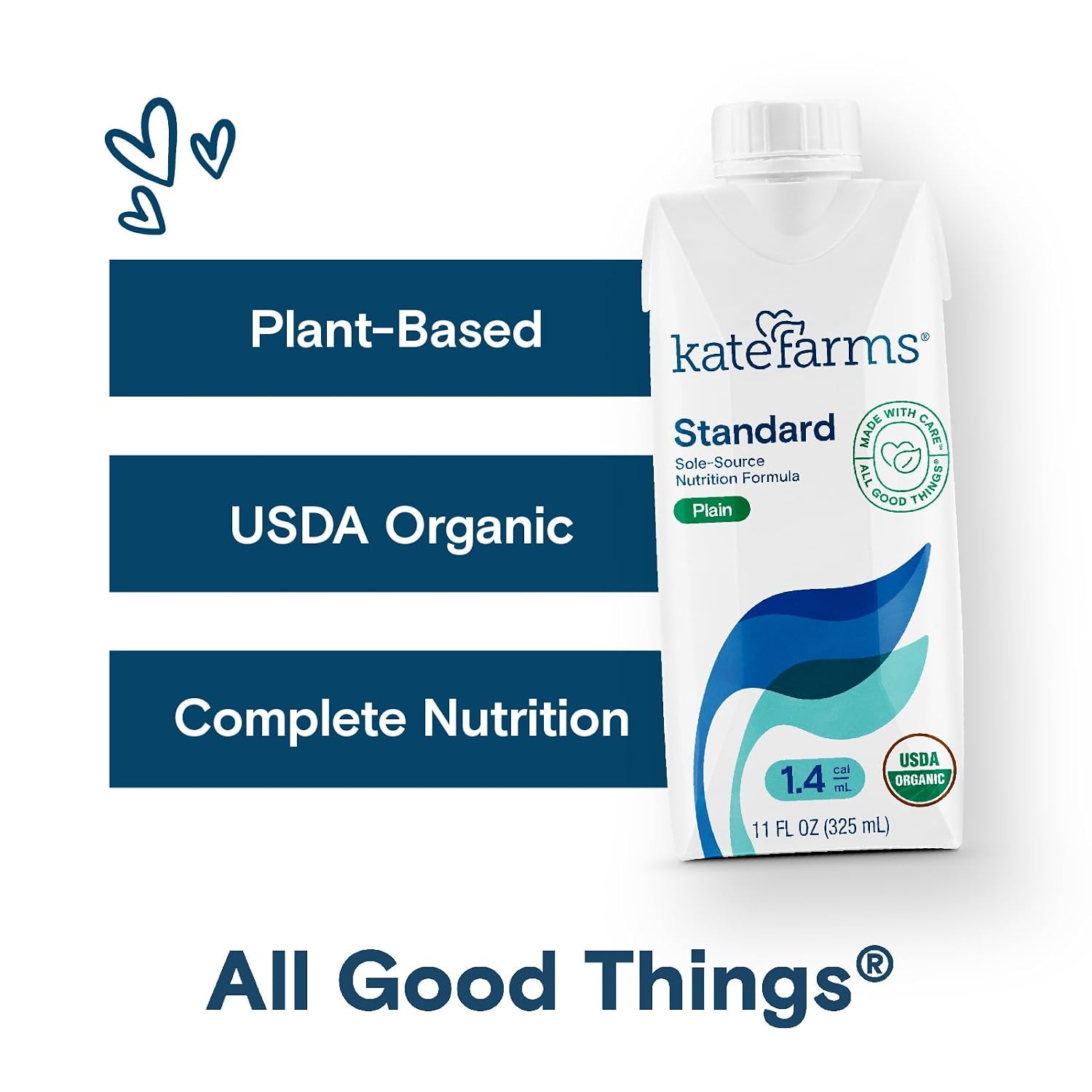 KATE FARMS Organic 1.4 High Calorie Shake, Plain, 20g Protein, 12 Pack