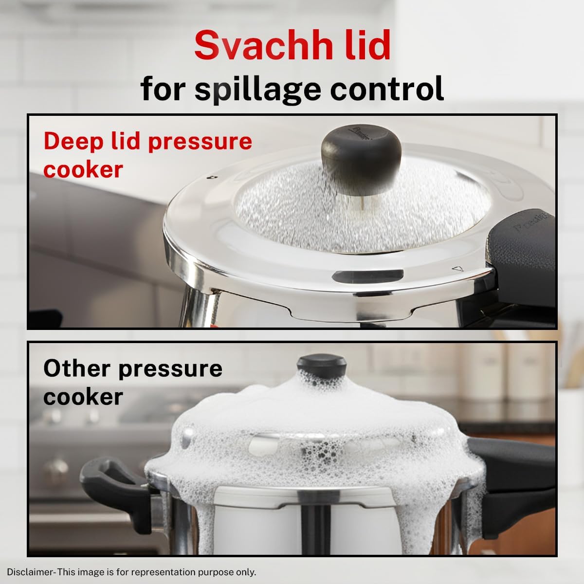 Prestige Deluxe Alpha Svachh Stainless Steel Pressure Cooker with Alpha Base and Deep Lid for Spillage Control, (4.0 L Junior Handi)