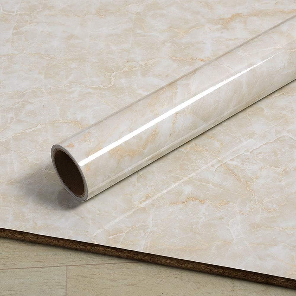 PoetryHome Removable Vinyl Beige Marble Contact Paper for Countertop Table Backsplash Self Adhesive Waterproof Marble Wallpaper Roll 15.7x117 Inches
