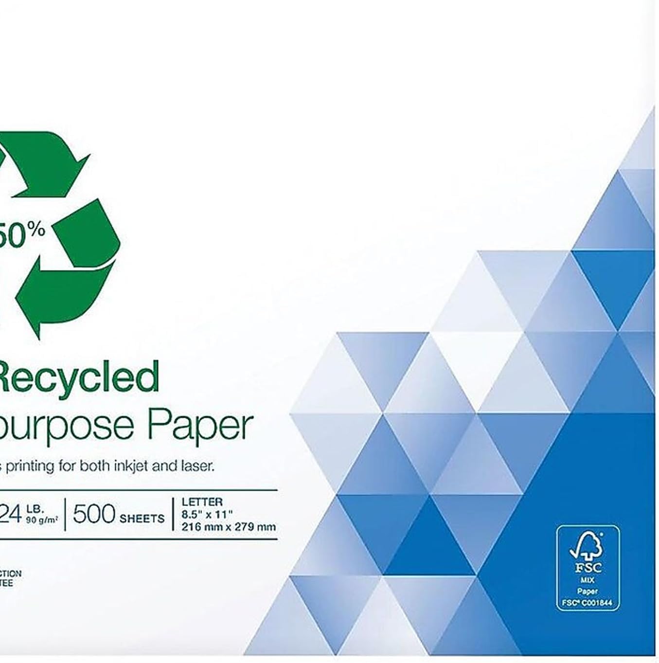 Staples 100% Recycled Printer Paper Bright White Copy/Fax/Laser/Inkjet, 500 Sheets