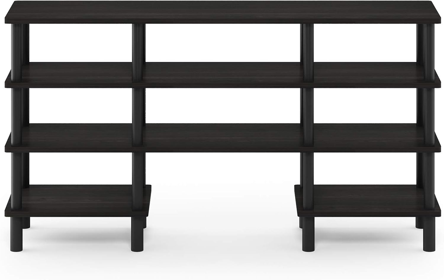 Furinno Nelly TV Stand, 3-Tier Entertainment Center with Open Shelves Storage, TV Console for TV up to 55 Inch, Soft Edges, for Living Room, Bedroom, Black