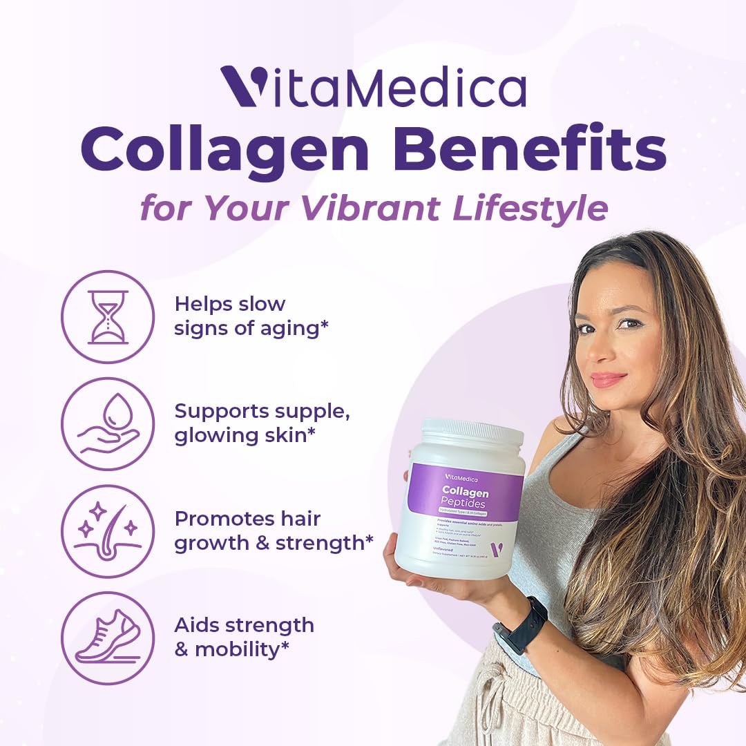 VitaMedica Collagen Peptides Powder, Hydrolyzed Types I & III, 30 Servings