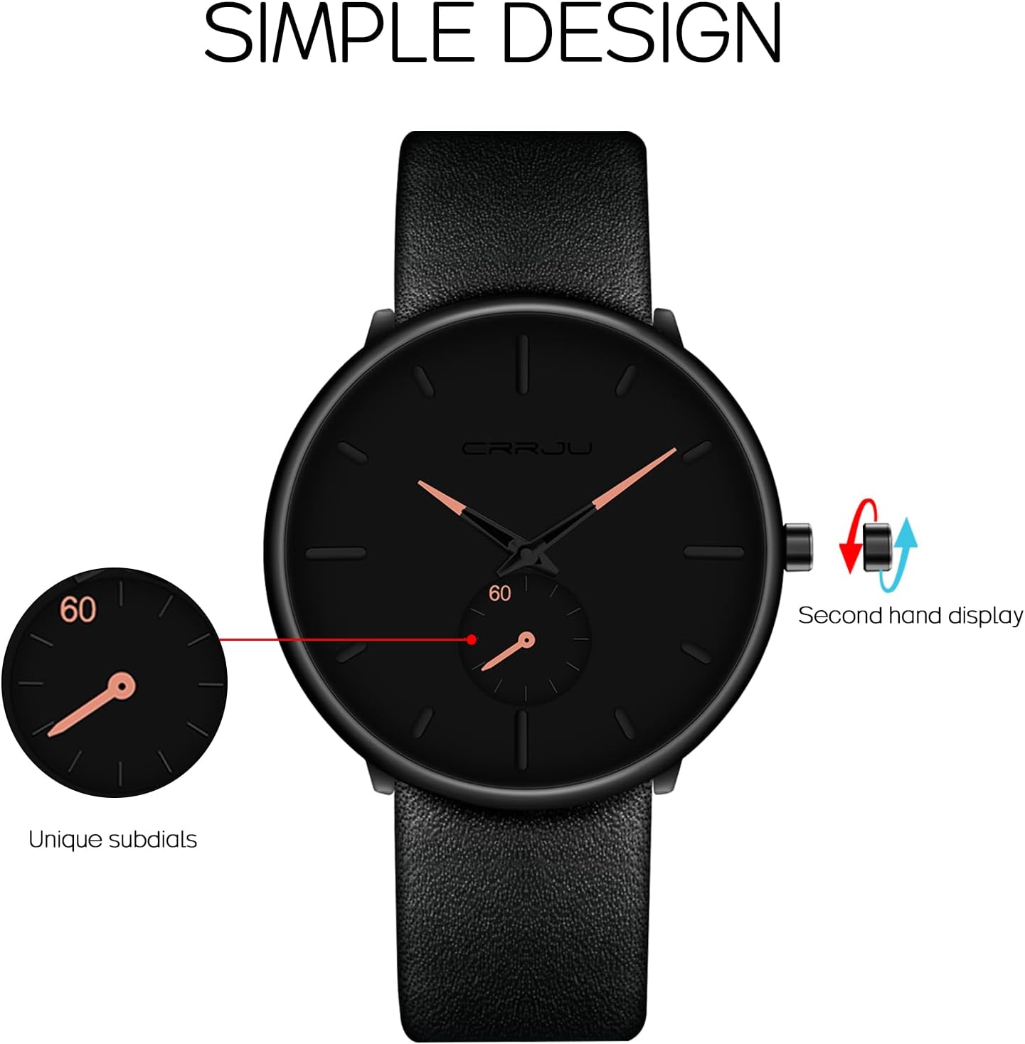 Mens Watches Ultra-Thin Minimalist Waterproof-Fashion Wrist Watch for Men Unisex Dress with Leather Band