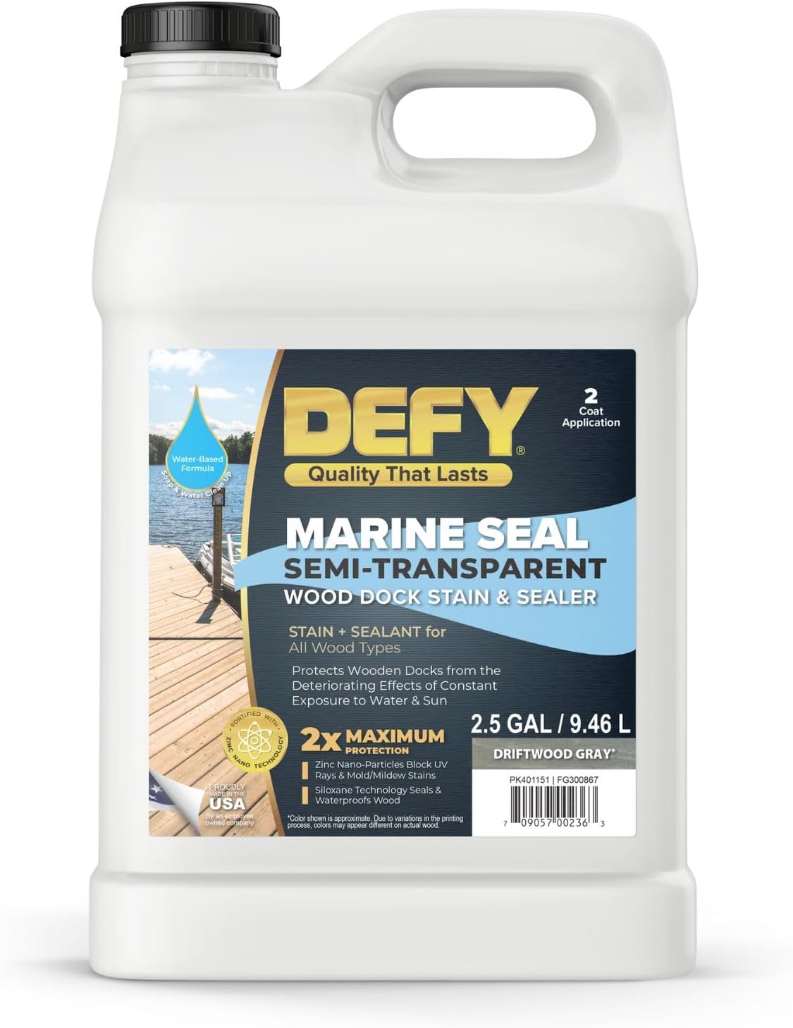 DEFY Marine Seal Semi-Transparent Exterior Wood Stain and Sealer - Waterproof Sealant for Wood Docks, Boat Piers, Marinas, Boardwalks, & More - Cedar Tone - 5 Gallon, Made in USA