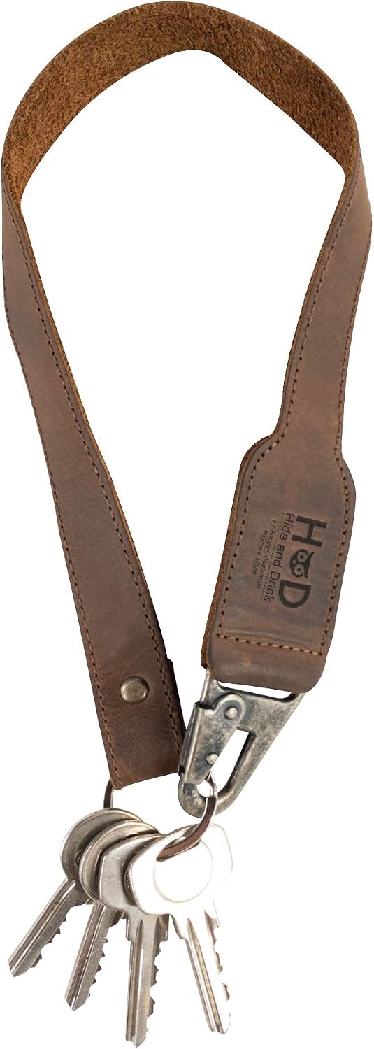 Hide & Drink, Keychain Lanyard, Badge Holder, Clip to Attach to House, Car, and Apartment Keys, Full Grain Leather, Handmade