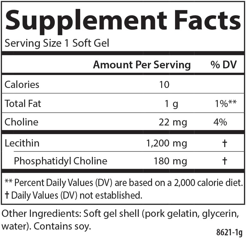 Carlson Lecithin, Non-GMO, 1200 mg, 100 Softgels | Nervous System Health; Liver Function; Unbleached Soy Lecithin