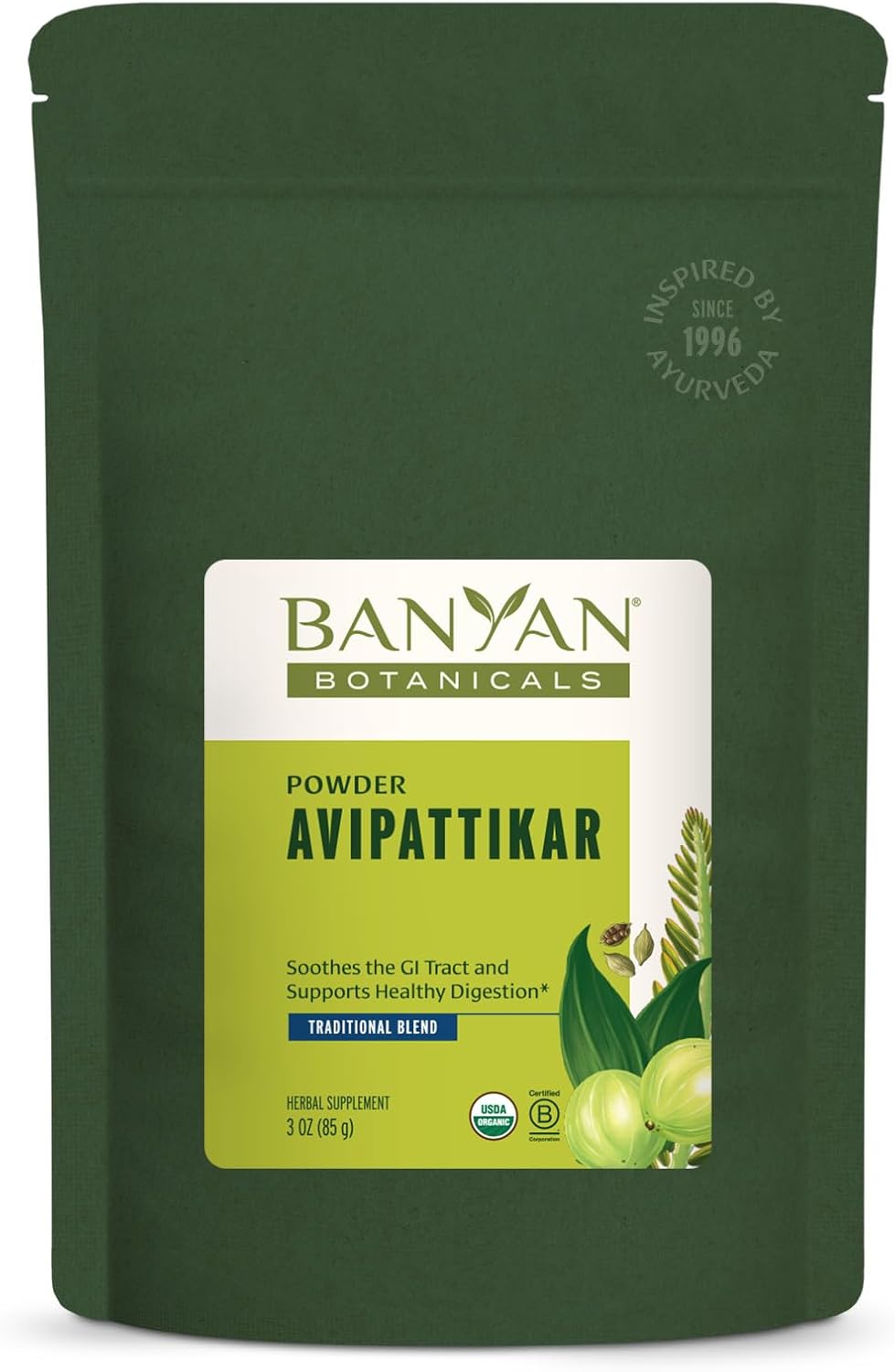 Banyan Botanicals Avipattikar Powder – Organic Digestion Supplement with Ginger, Cardamom & Vidanga ­­– Supports Healthy Stomach Acid Balance* – ½ lb. – Non-GMO Sustainably Sourced Vegan