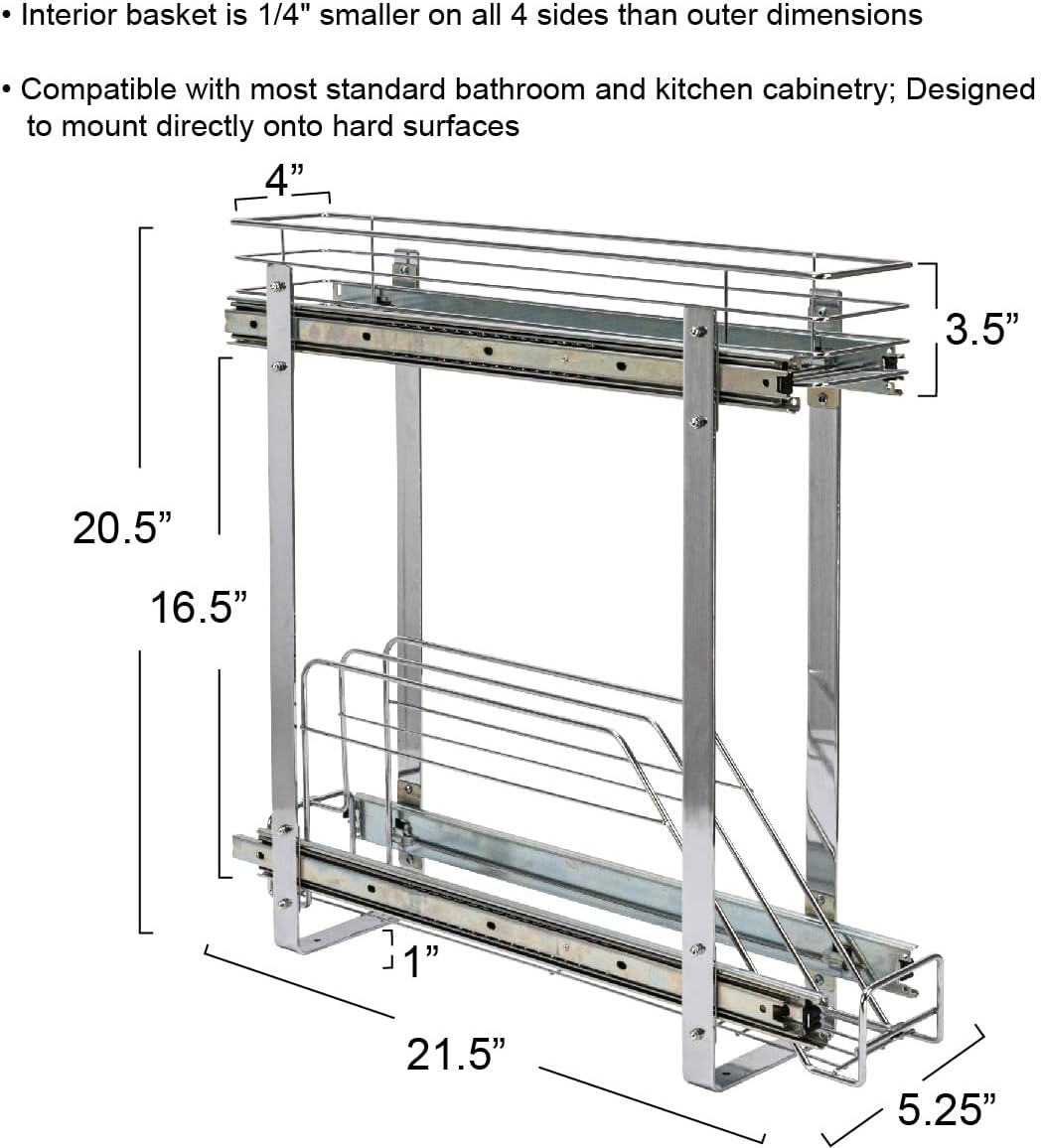 Household Essentials Glidez 2‑Tier Multipurpose Chrome‑Plated Steel Pull‑Out/Slide‑Out Under Cabinet Organizer, Chrome Finish