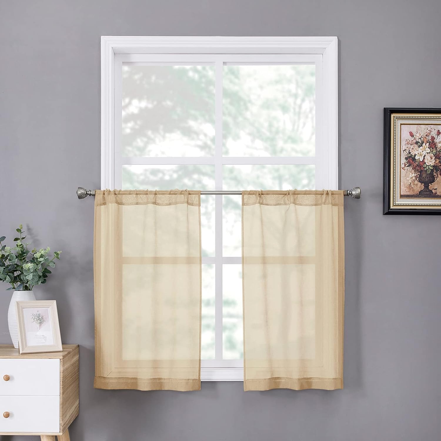Tollpiz Sheer Curtain Linen Textured Living Room Curtains Sheer Light Filtering Rod Pocket Voile Curtain for Bedroom, 54 x 72 inches Long, White