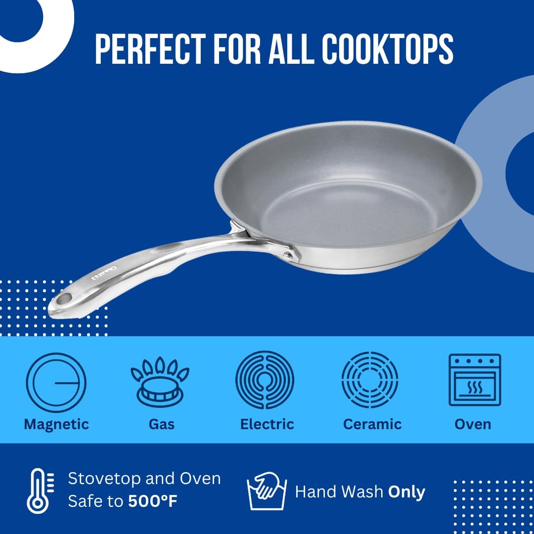 Chantal Induction 21 Steel 1 quart NonStick Saucepan with Tempered Glass Lid, Ceramic Non Stick, Brushed Stainless Steel