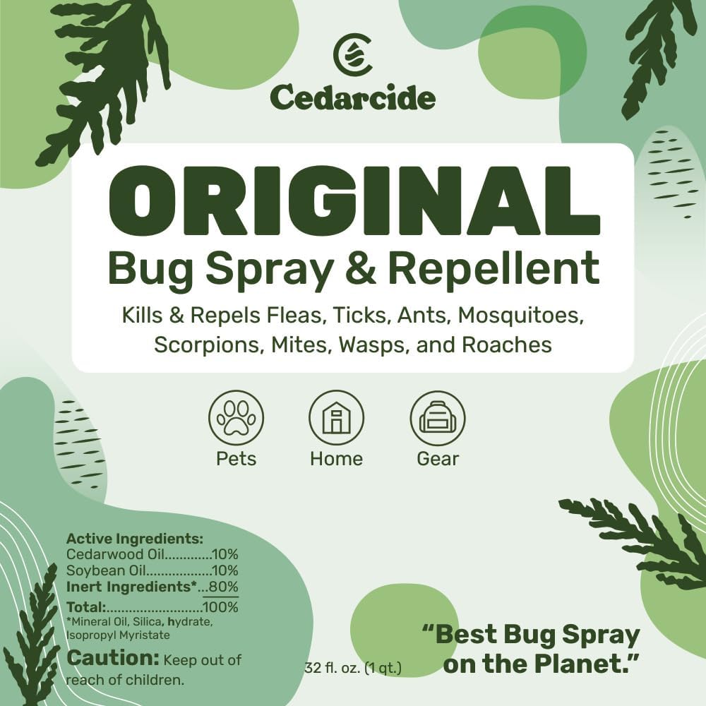 Cedarcide Original Bug Spray | Repel & Kill Fleas, Ticks, Mosquitoes, Mites, Ants & Chiggers | Natural Cedar Oil | Eco-Friendly | Quart