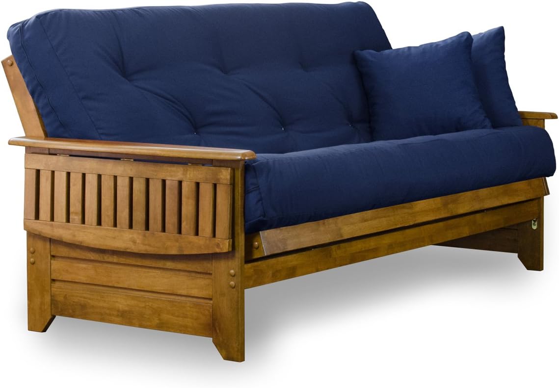 Brentwood Tray Arm Futon Sofabed Set - Queen Frame, 8" Microfiber Fudge Mattress, Heritage Finish