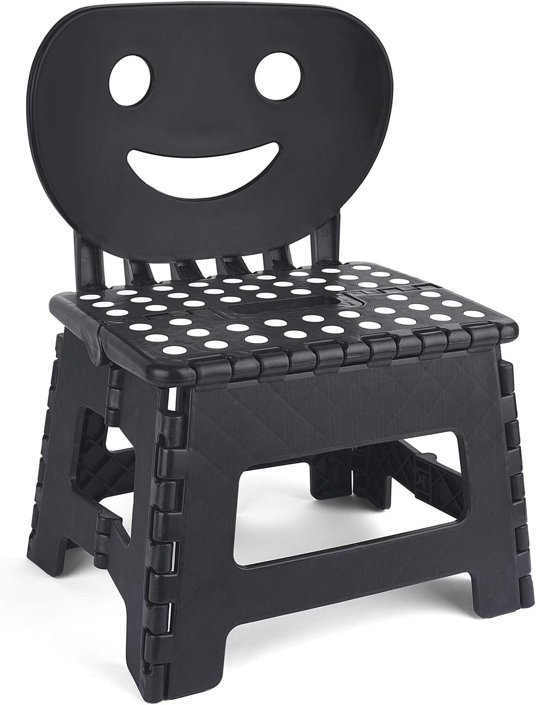 11 Inch Folding Step Stool for Kids, Non-Slip Foldable Stools, Black | Heavy Duty Collapsible Foot Stool, Lightweight with Built-in Handle, Holds 300 lb for Adults Kitchen Bathroom Bedroom Outdoor