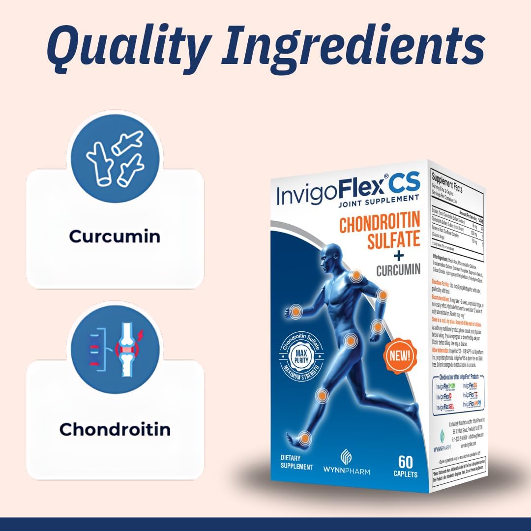 INVIGOFLEX® CS - Chondroitin Sulfate with Turmeric Curcumin Non GMO for Knee, Hand, Back & Hip Premium Joint Supplement