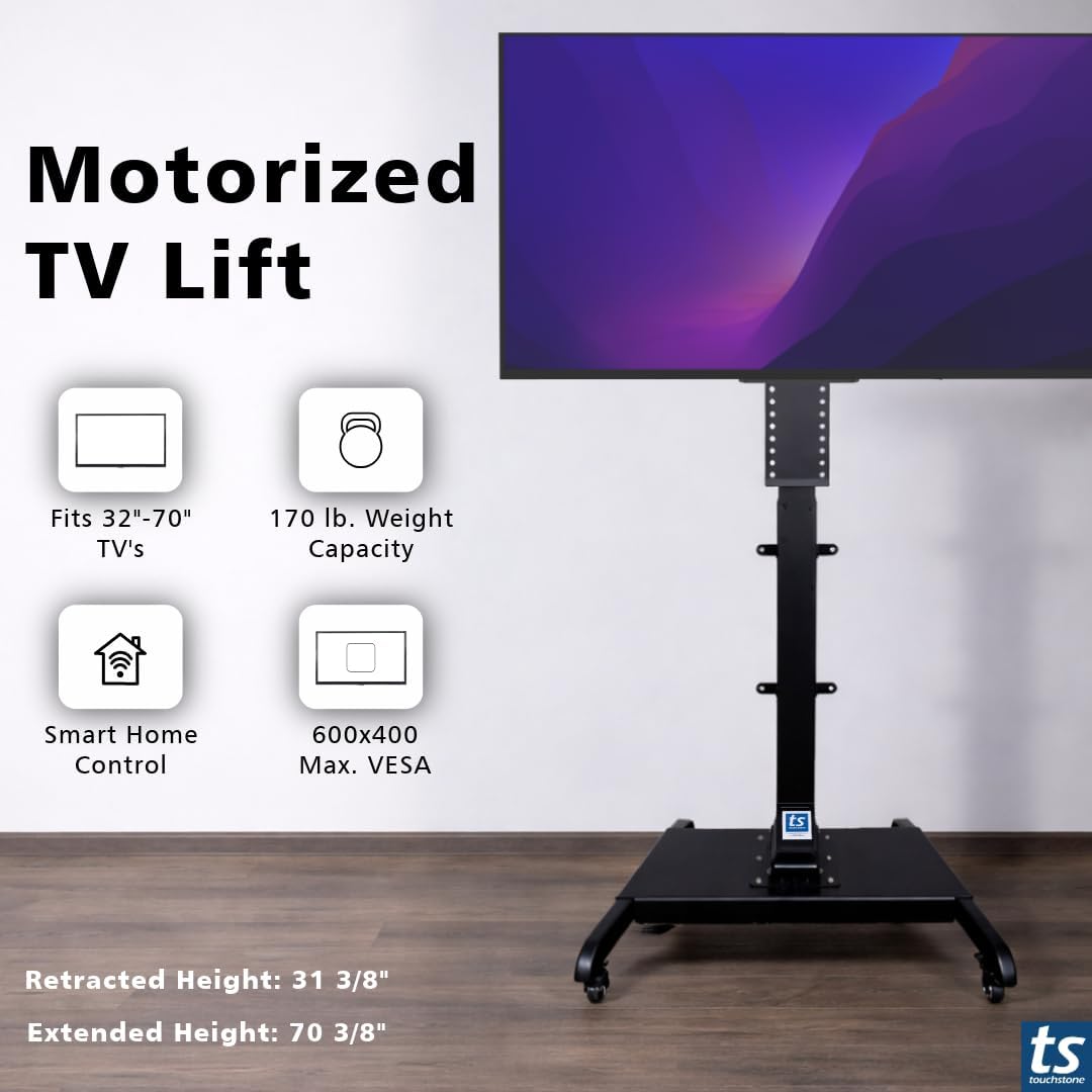 Touchstone Valueline 30003 Smart Motorized TV Lift for 26–50” TVs – Pop-Up Cabinet Mount, Alexa & Google Enabled, 5-Year Warranty, 28” Travel, 170 lb Capacity, RF & Wired Remotes