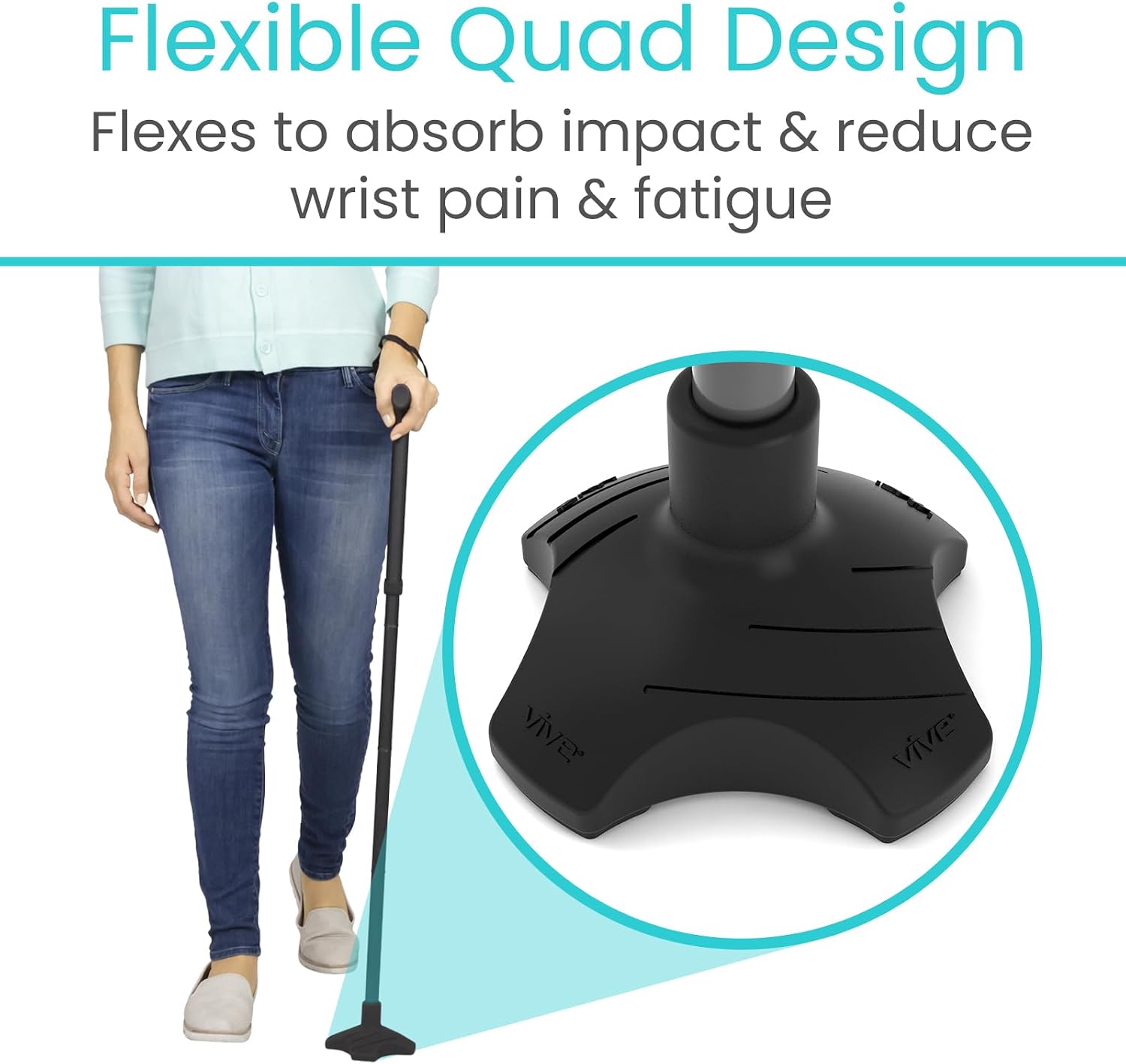 Vive Self Standing Walking Cane Tip 3/4 Inch Heavy Duty Replacement Quad