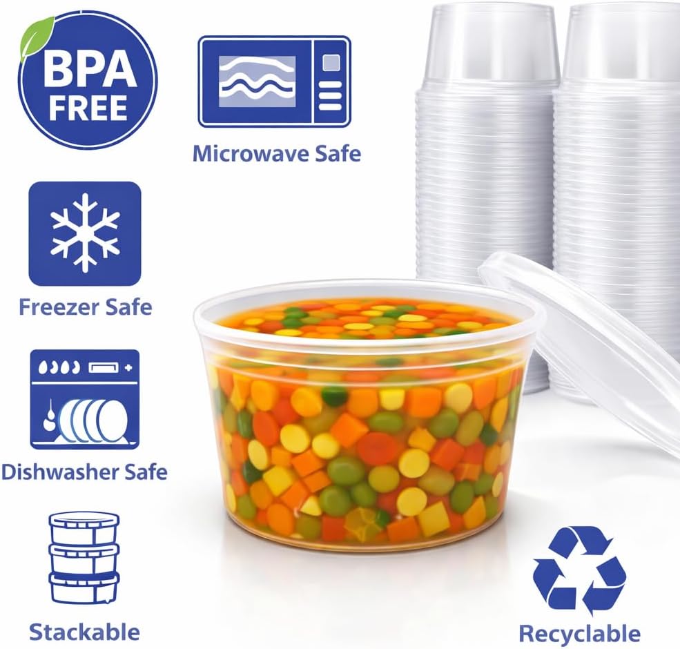 32 oz [20-Pack] Microwavable Plastic Deli Food Storage Containers with Lids