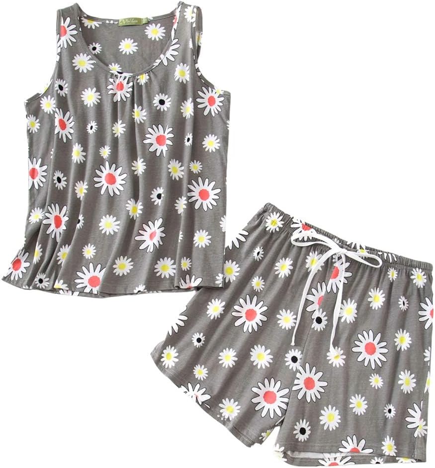 ENJOYNIGHT Womens Pajama Set Cotton Summer Sleep Tank and Shorts Pjs