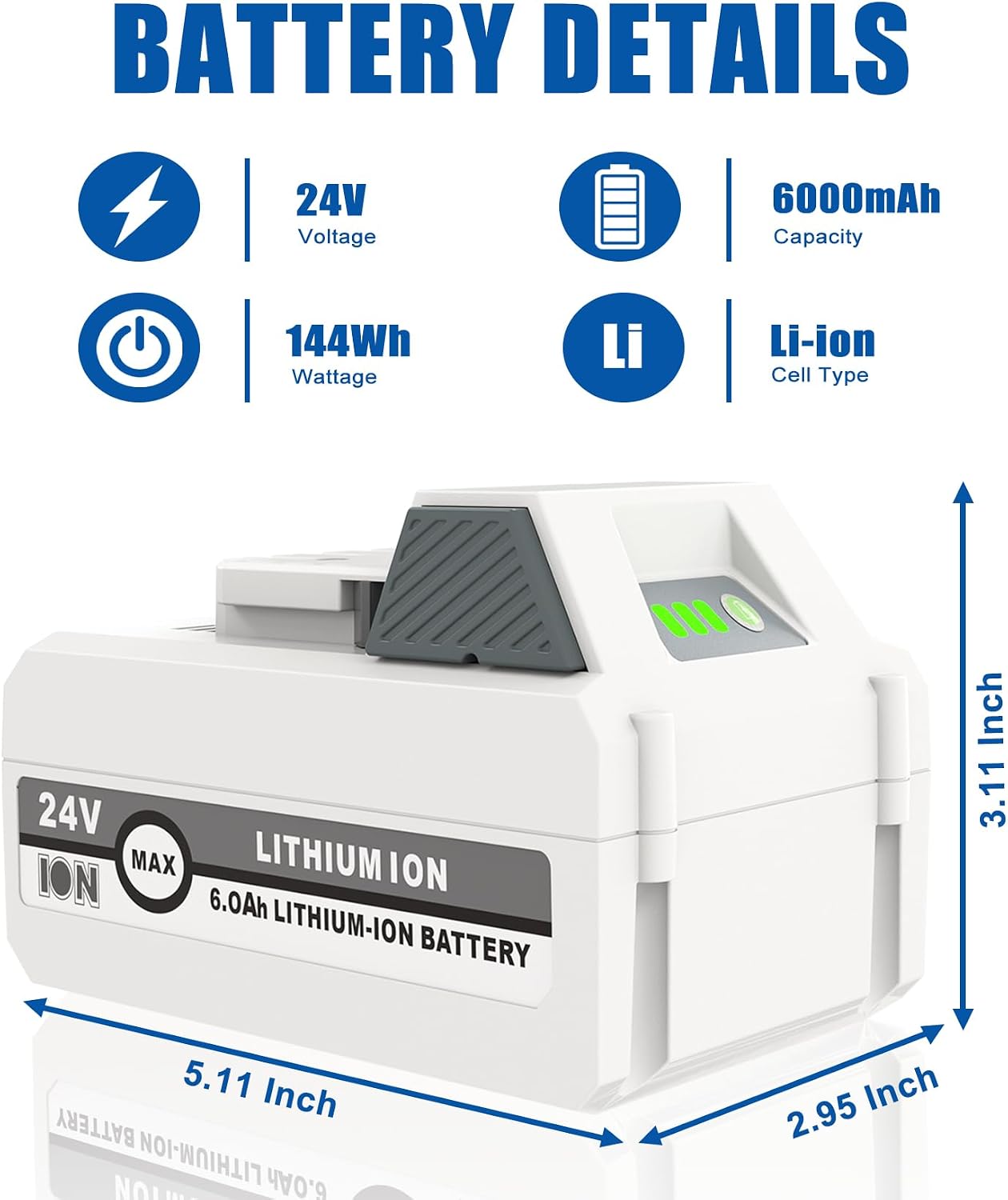 2Pack 6.0Ah 24V Lithium Ion Battery for Snow Joe & Sun Joe 24-Volt Battery | Perfectly Compatible with 24VBAT-XR 24VBAT-LTX 24VBAT-LTW 24VBAT-LTE