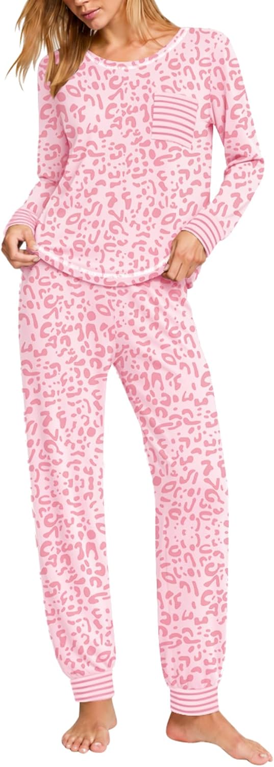 SWOMOG Women’s Pajamas Set Long Sleeve Sleepwear with Long Pants Soft Modal Loungewear Pj Set