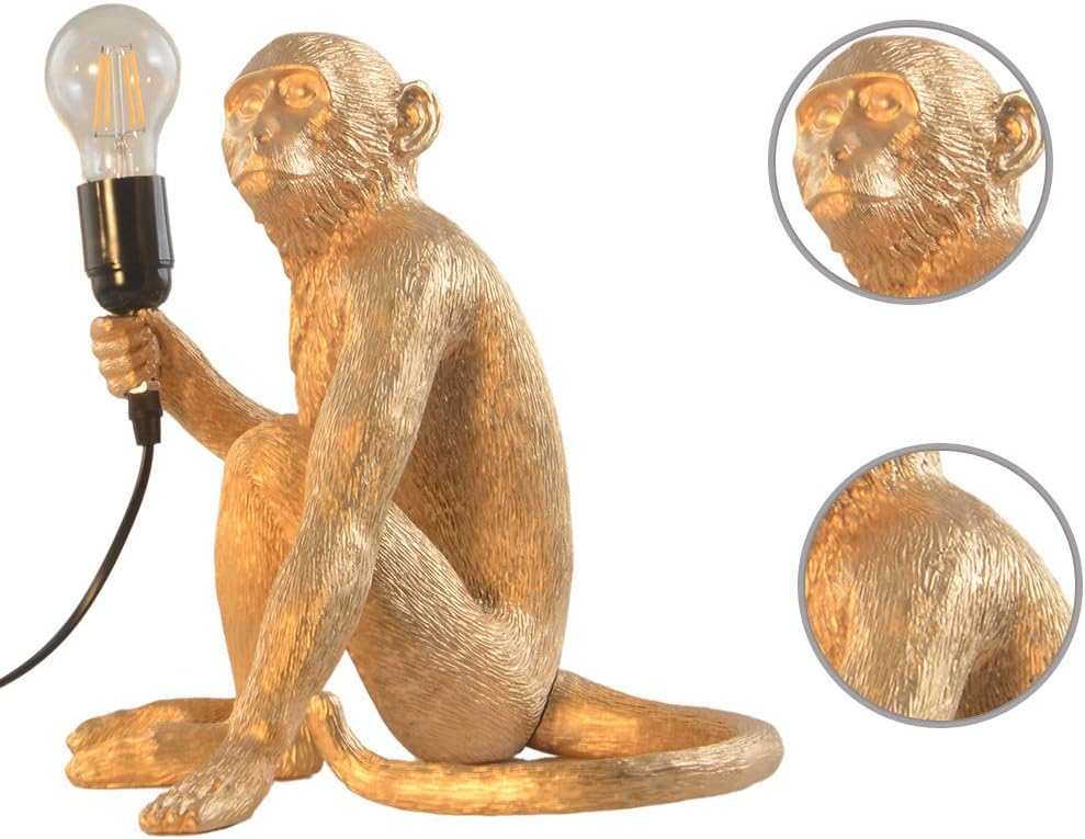 Golden Monkey Table Lamp, LongTN LED Resin Sitting Monkey Lighting
