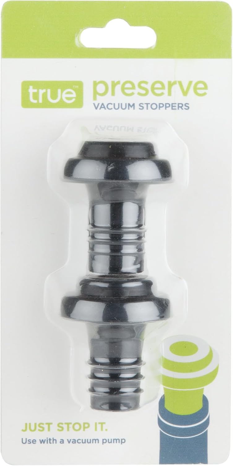True Preserve Wine Savers Vacuum Pump with Two Wine Stoppers, Wine Accessories for Wine Lovers, 3 Piece Set, Black and Metallic