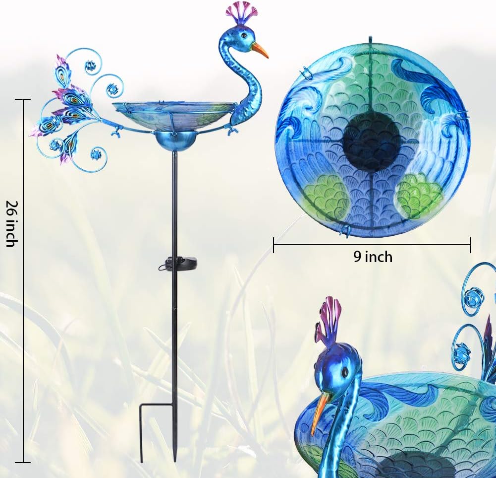 MUMTOP Outdoor Bird Bath Solar Birdbath Garden Feeder with Metal Stake,Blue