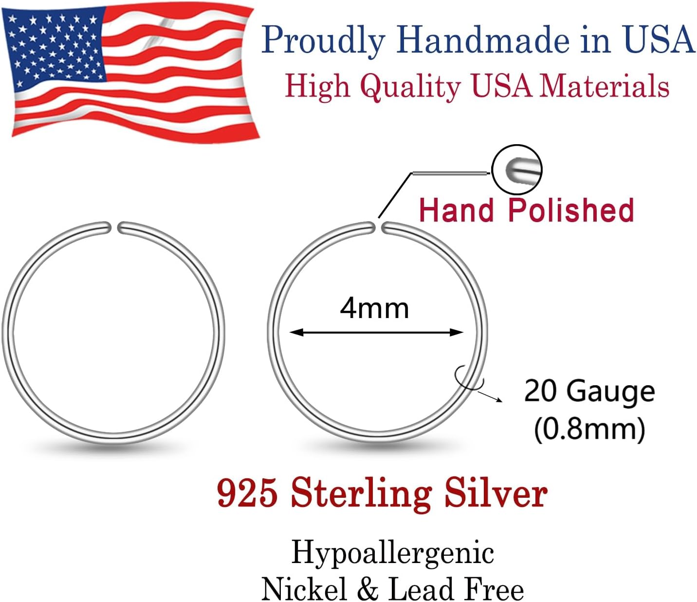 Small Gold or Sterling Silver Huggie Hoop Earrings for Women Cartilage Nose Helix Tragus