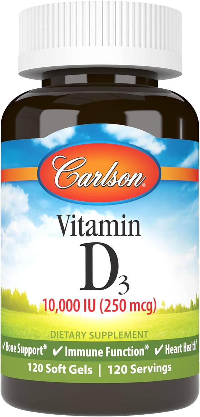 Carlson Vitamin D3 10000 IU (250 mcg), Bone Health, 120 Softgels | Muscle Health; Cholecalciferol; Vitamin D Supplements; Vitamin D3 Soft Gels