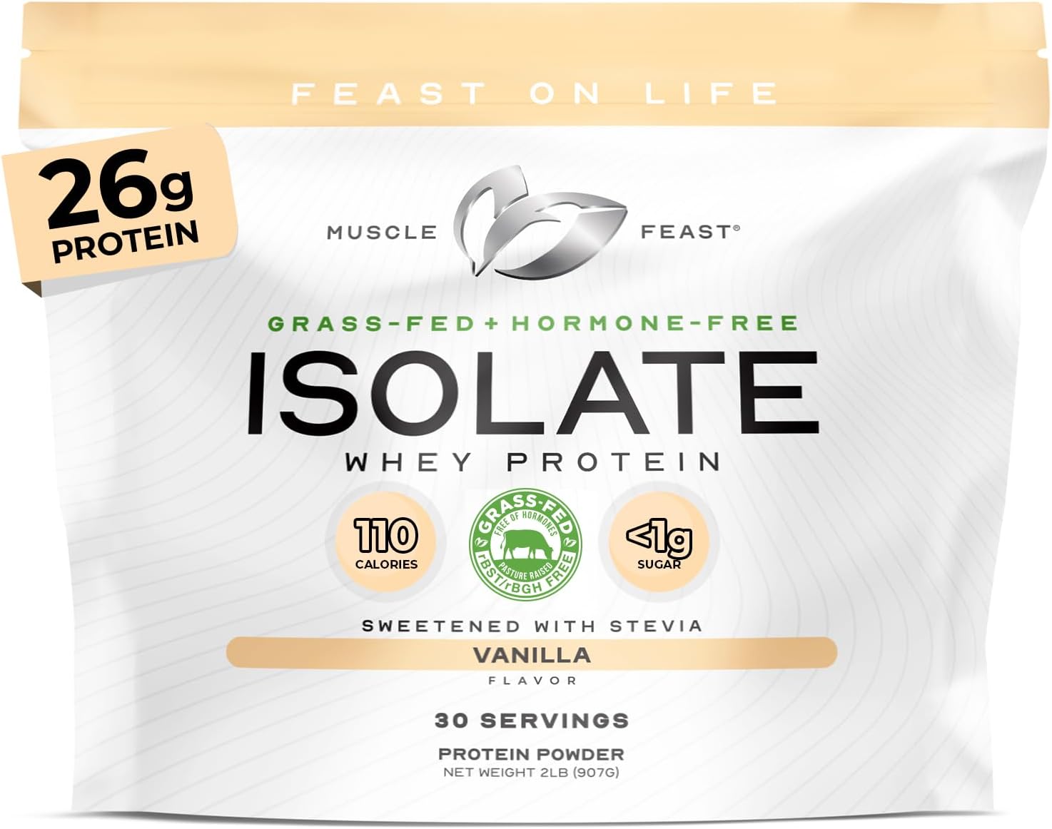 Muscle Feast Grass-Fed Whey Protein Isolate Powder, Chocolate (2lb) | All Natural Hormone Free Pasture Raised, Whey Isolate Protein for Men & Women, Clean, Non-GMO, Delicious Isolate Protein