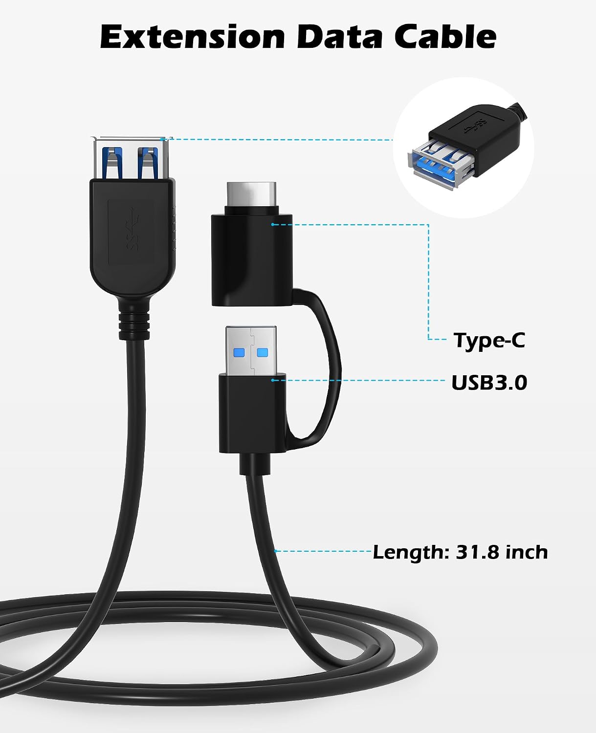 Wbacon External Blu Ray Drive for PC, Support 50G Disc R/W & Blueray Burner | External Blueray DVD Drive with Extension Data Cable & USB 3.0